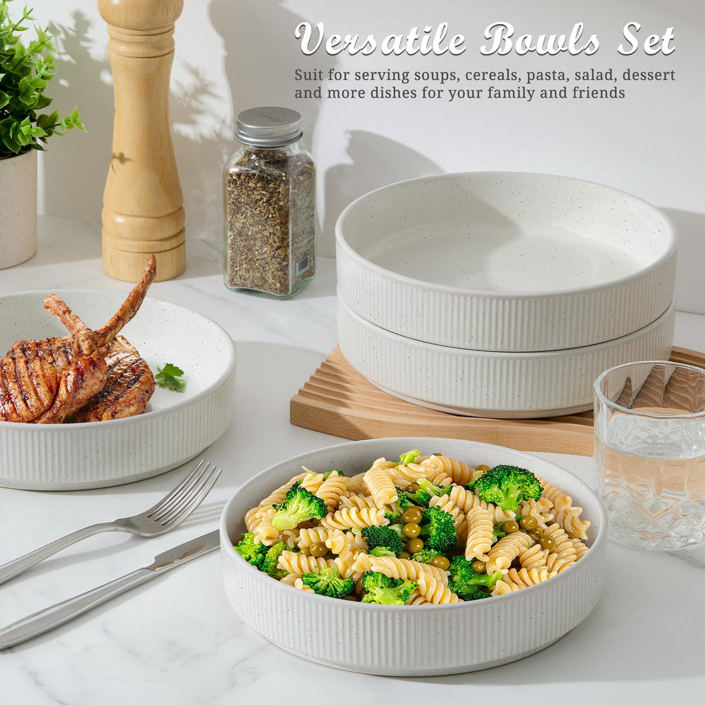 Pasta Bowls Set of 4, 35oz Ceramic, White, 8" P884