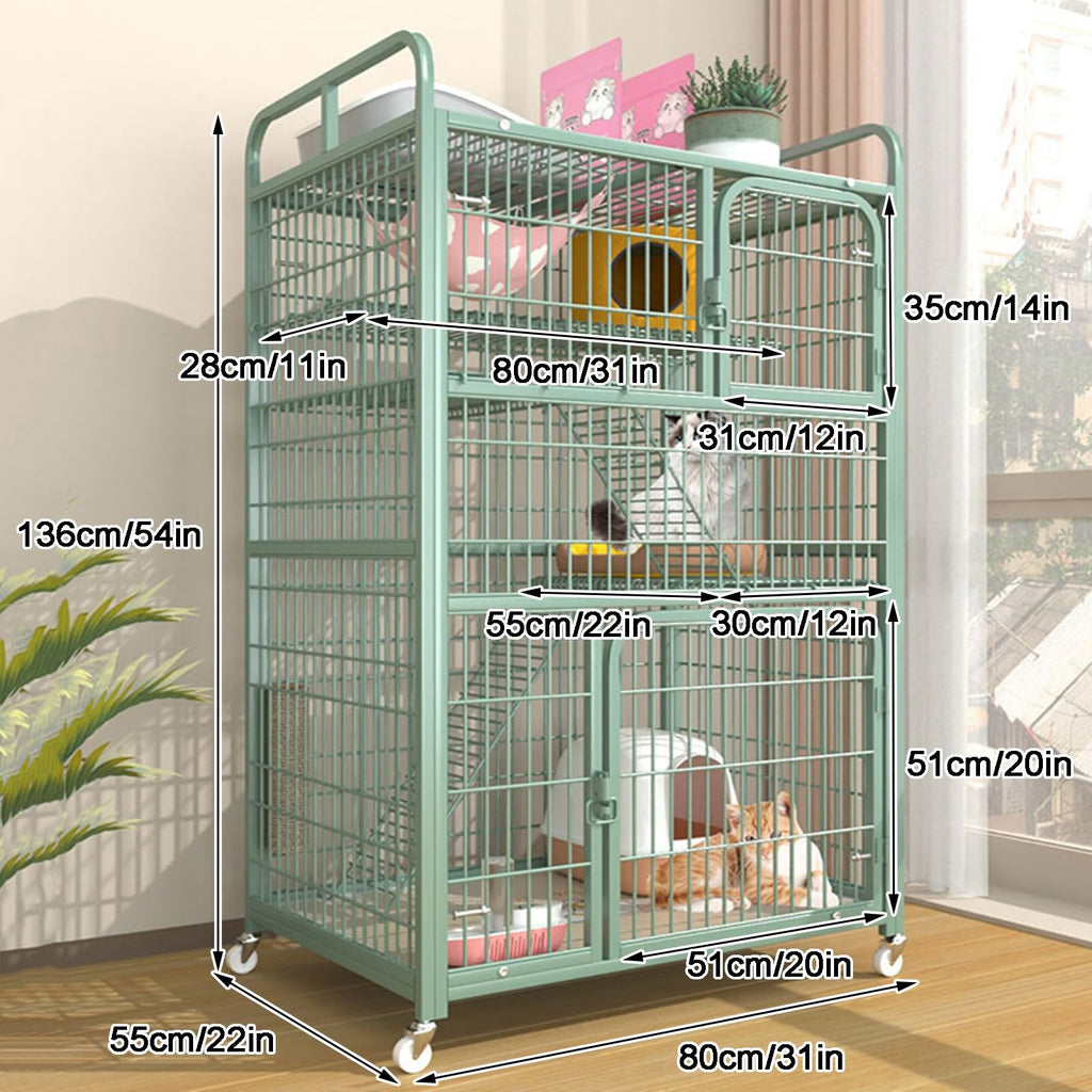 4-Tier Metal Wire Cat Cage with Wheels V385