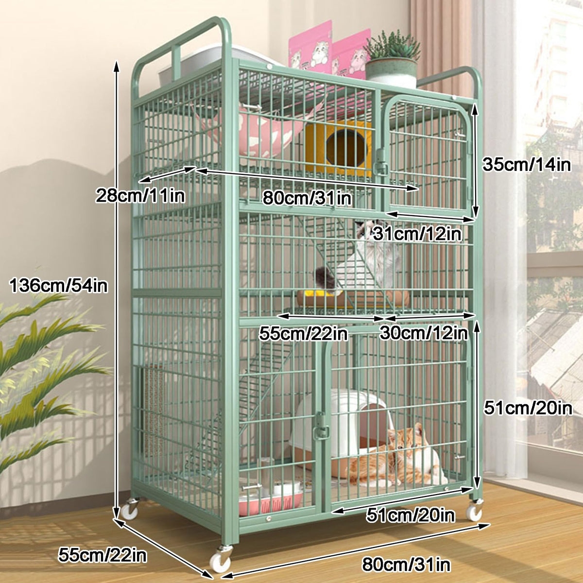 4-Tier Metal Wire Cat Cage with Wheels V385