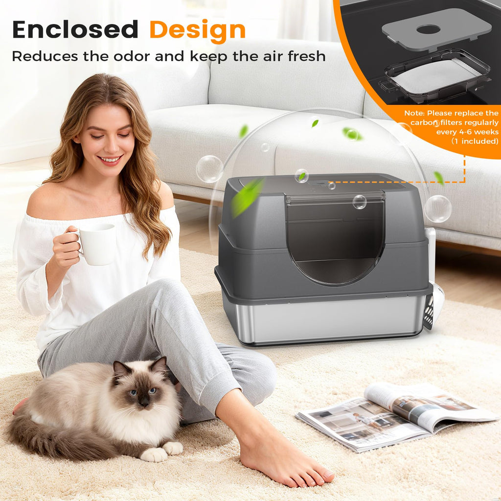 Stainless Steel Litter Box with Lid D987194