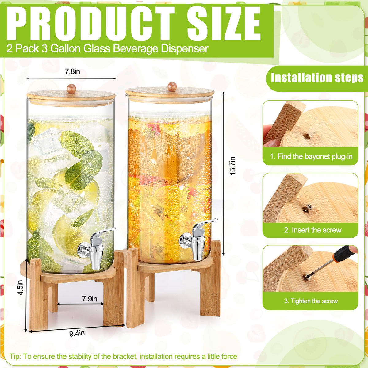2 Pack 3 Gallon Glass Drink Dispensers Z2842