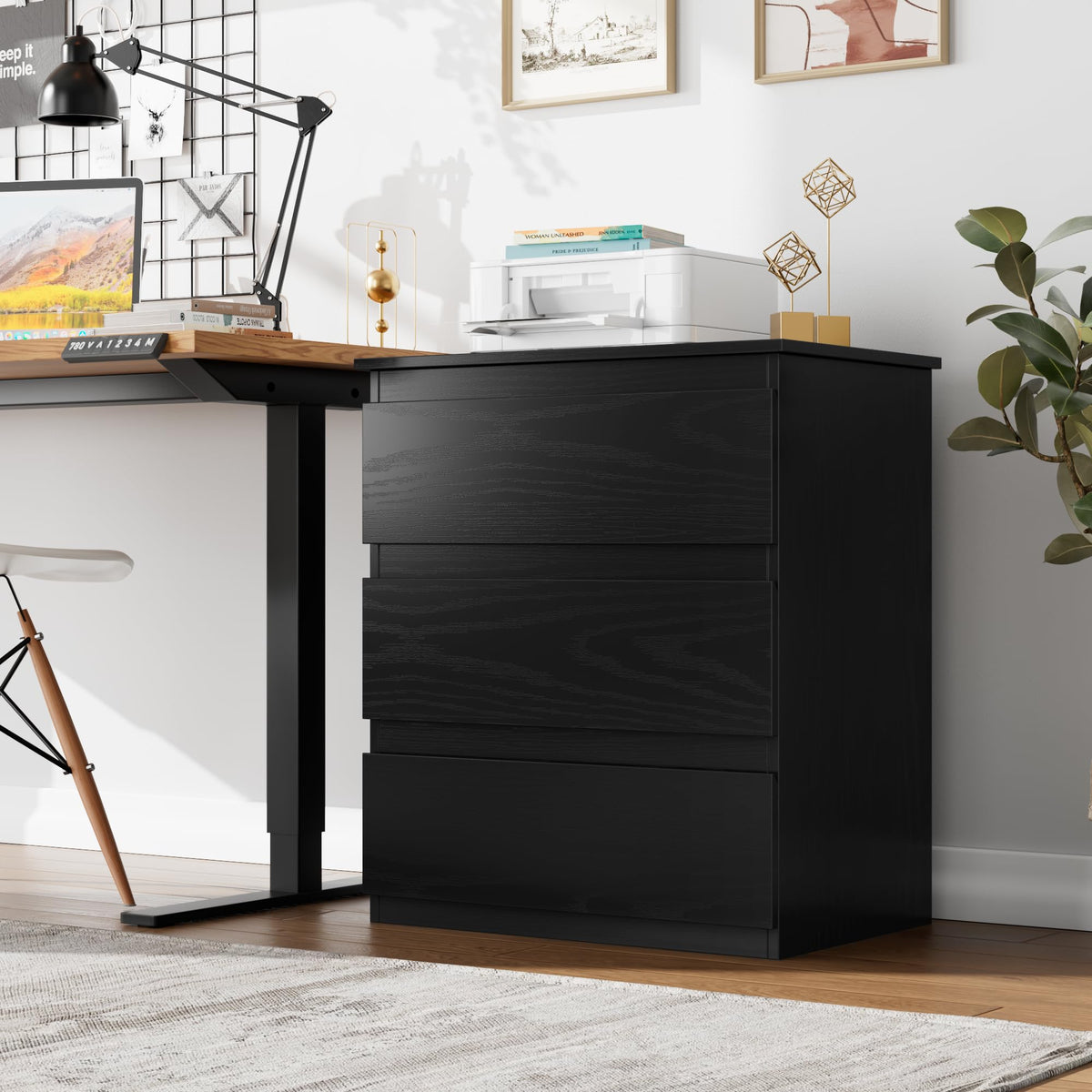 Black 3 Drawer Nightstand U6685