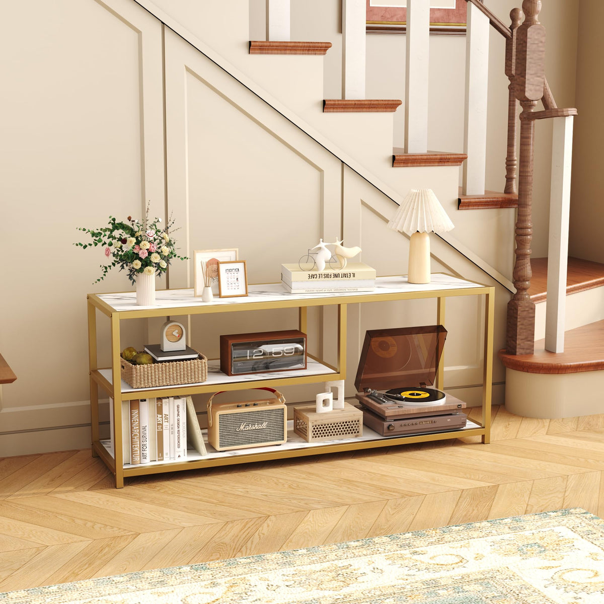 TV Stand for TVs up to 55 Inch, 3 Tier Media Console with Open Storage Shelves V762805