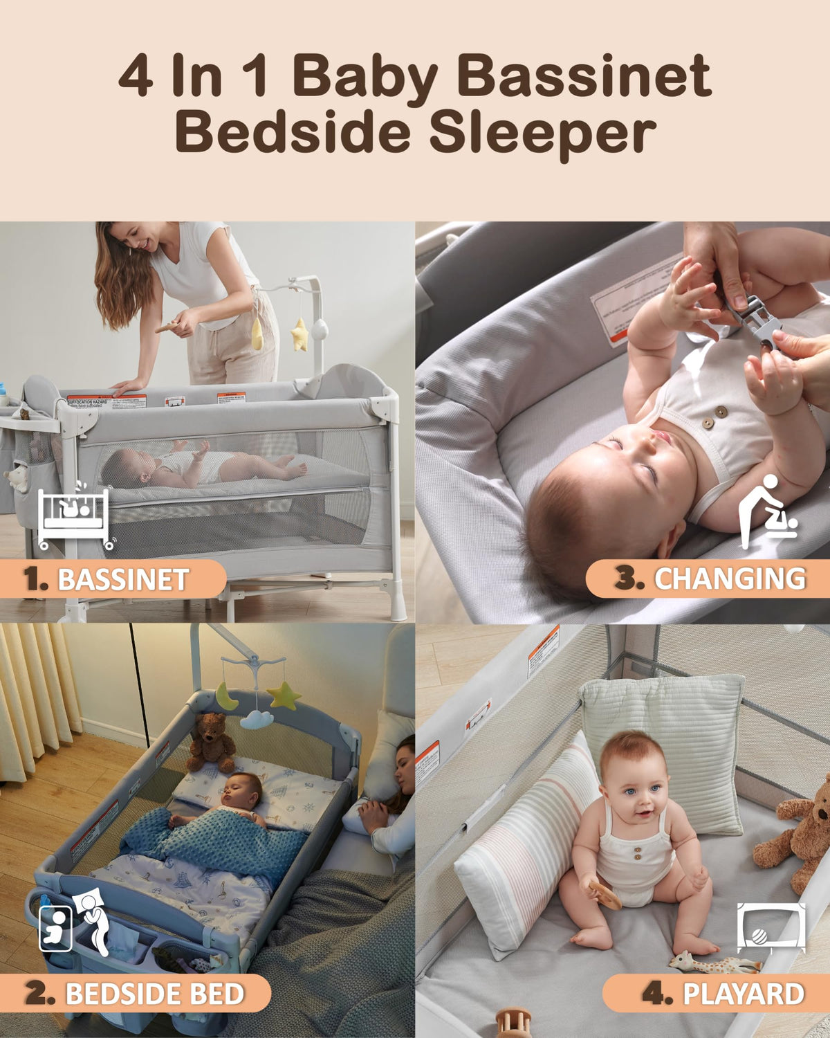 4 in 1 Baby Bassinet Bedside Sleeper S677905