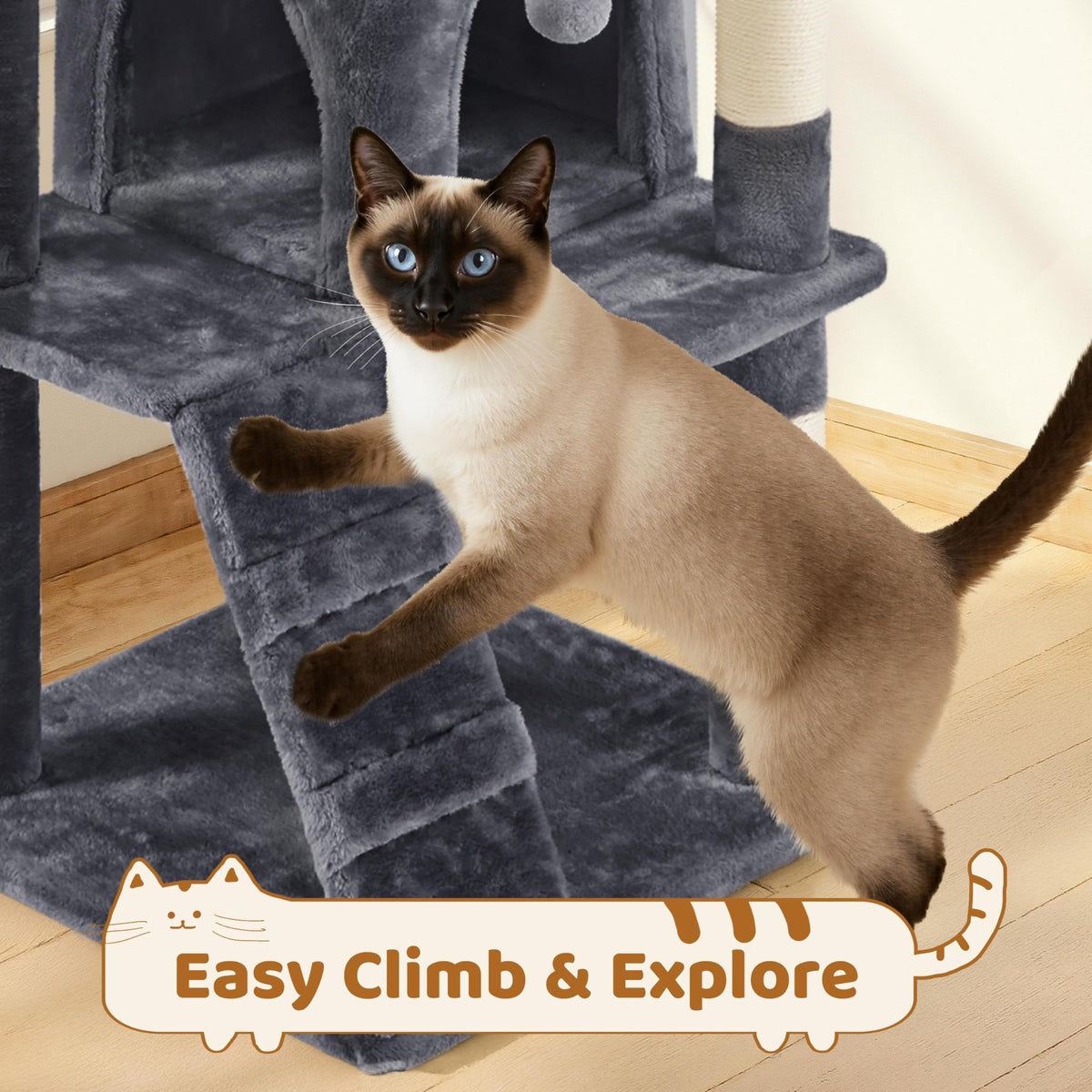 70in Multi-Level Cat Tree with Sisal Scratching Posts W1637