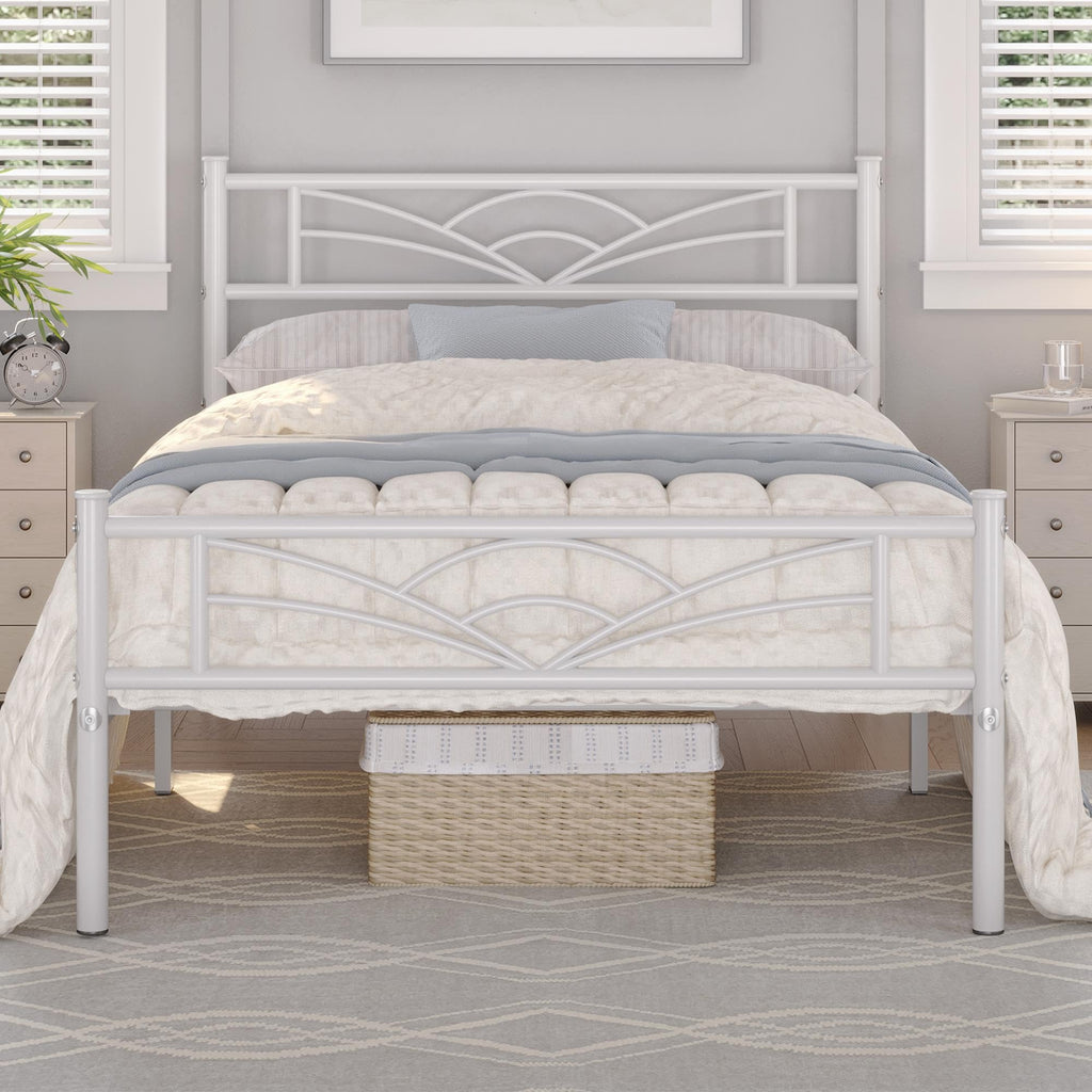 Twin Size White Metal Bed Frame with Headboard U227337