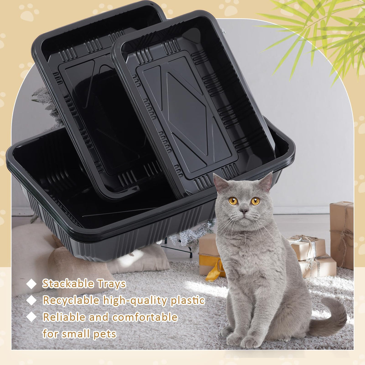 30 Pcs Disposable Plastic Cat Litter Trays 3 Sizes Black G782