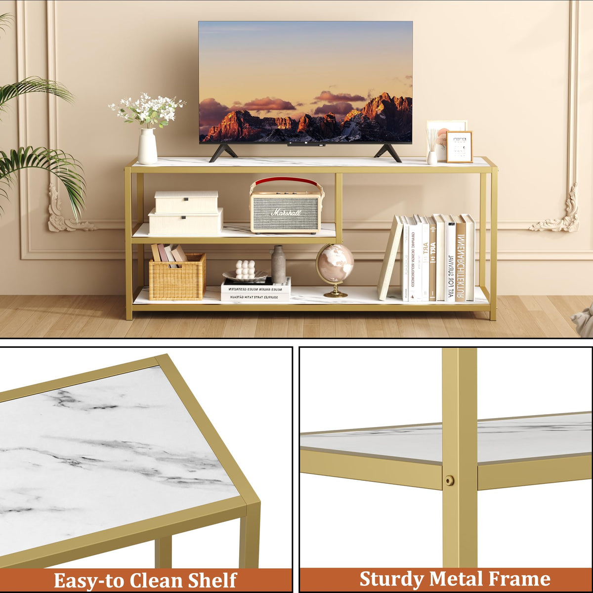 TV Stand for TVs up to 55 Inch, 3 Tier Media Console with Open Storage Shelves V762805