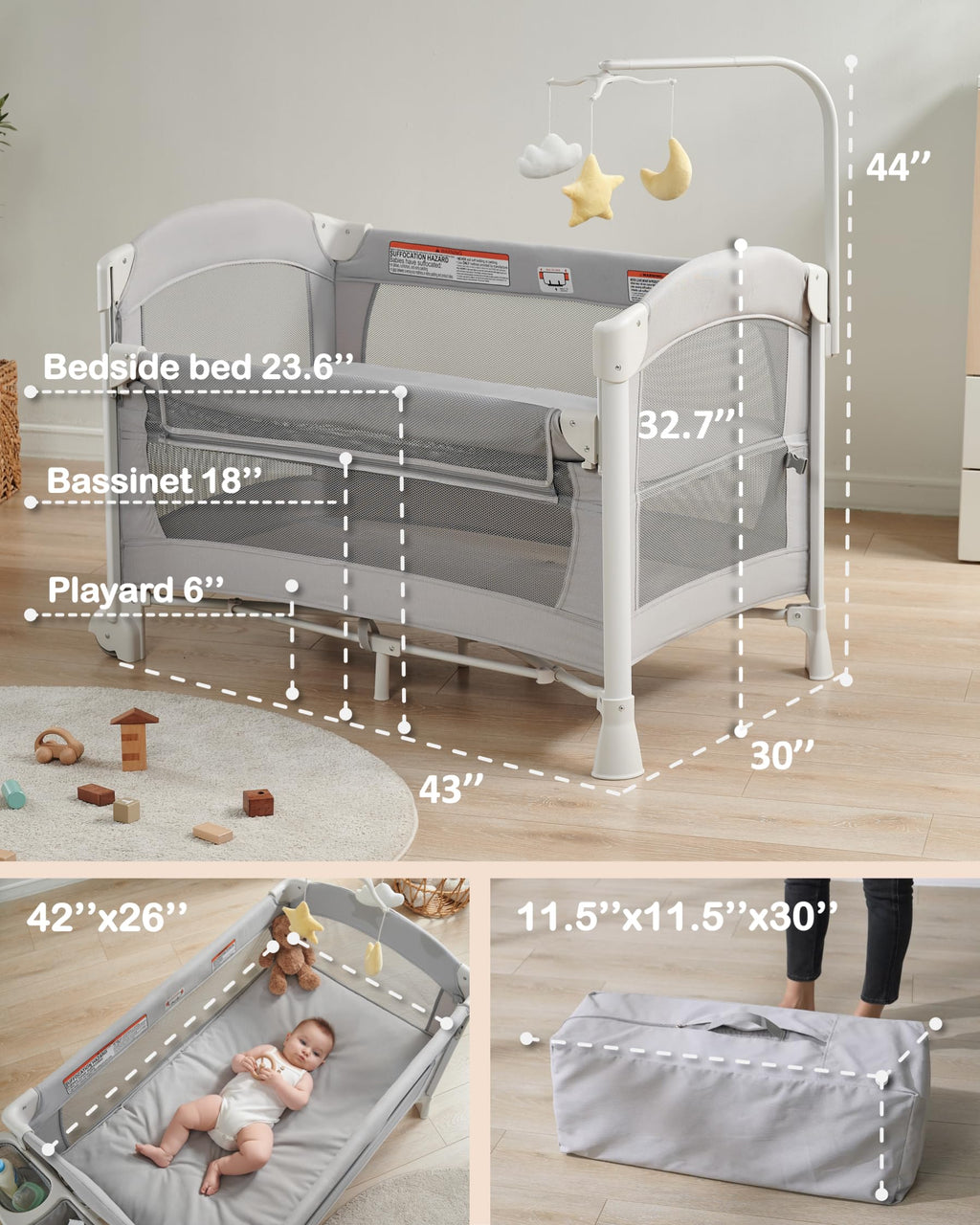 4 in 1 Baby Bassinet Bedside Sleeper S677905