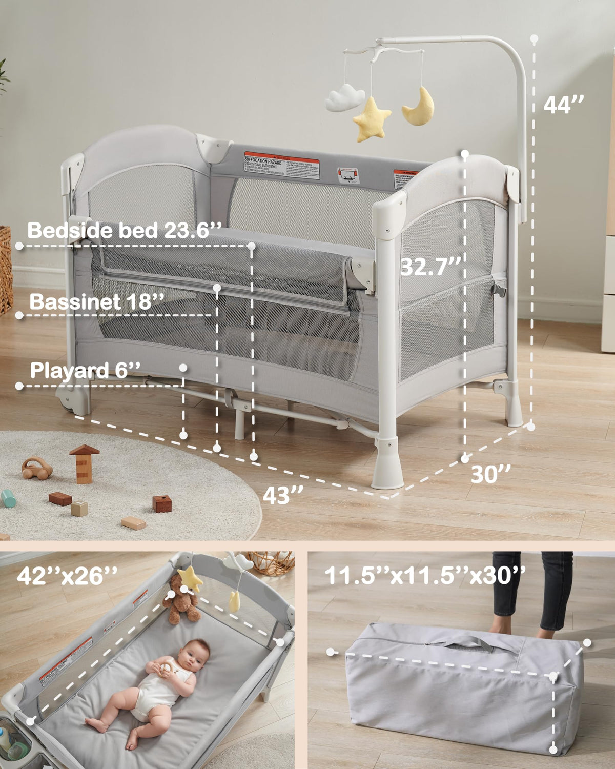 4 in 1 Baby Bassinet Bedside Sleeper S677905