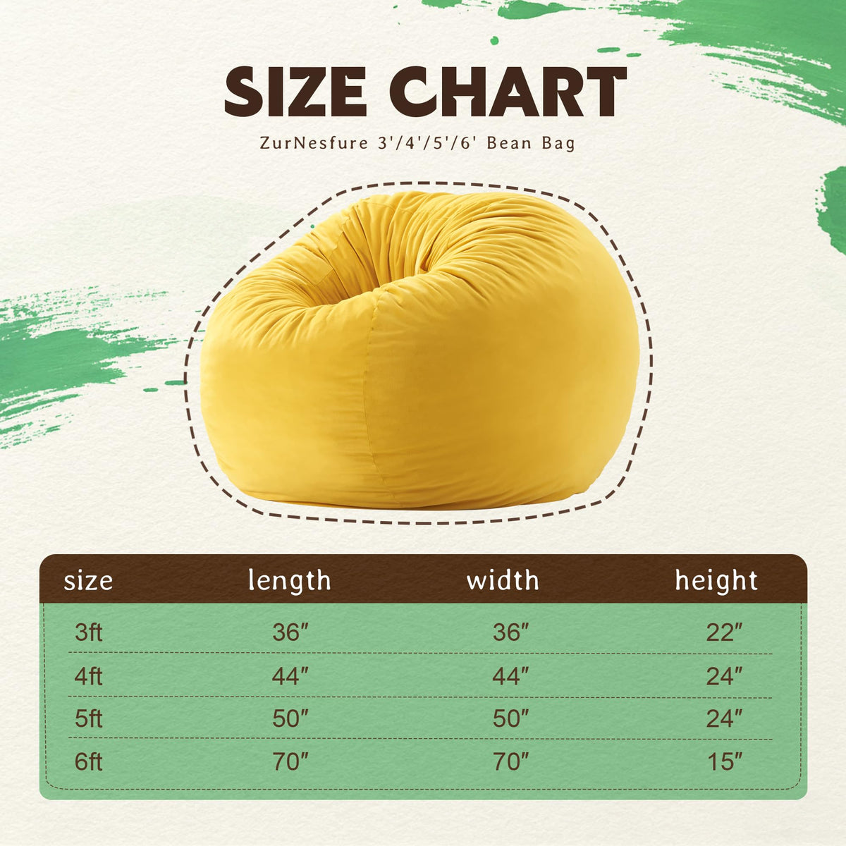 Yellow Memory Foam Bean Bag Chairs A8247