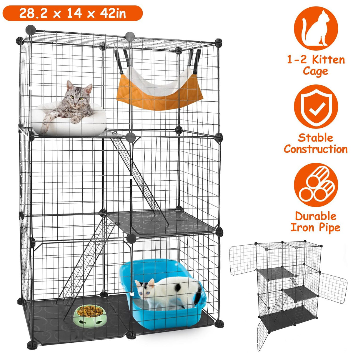 3-Tier Cat Cage with 3 Doors 2 Ramp Ladders B1934