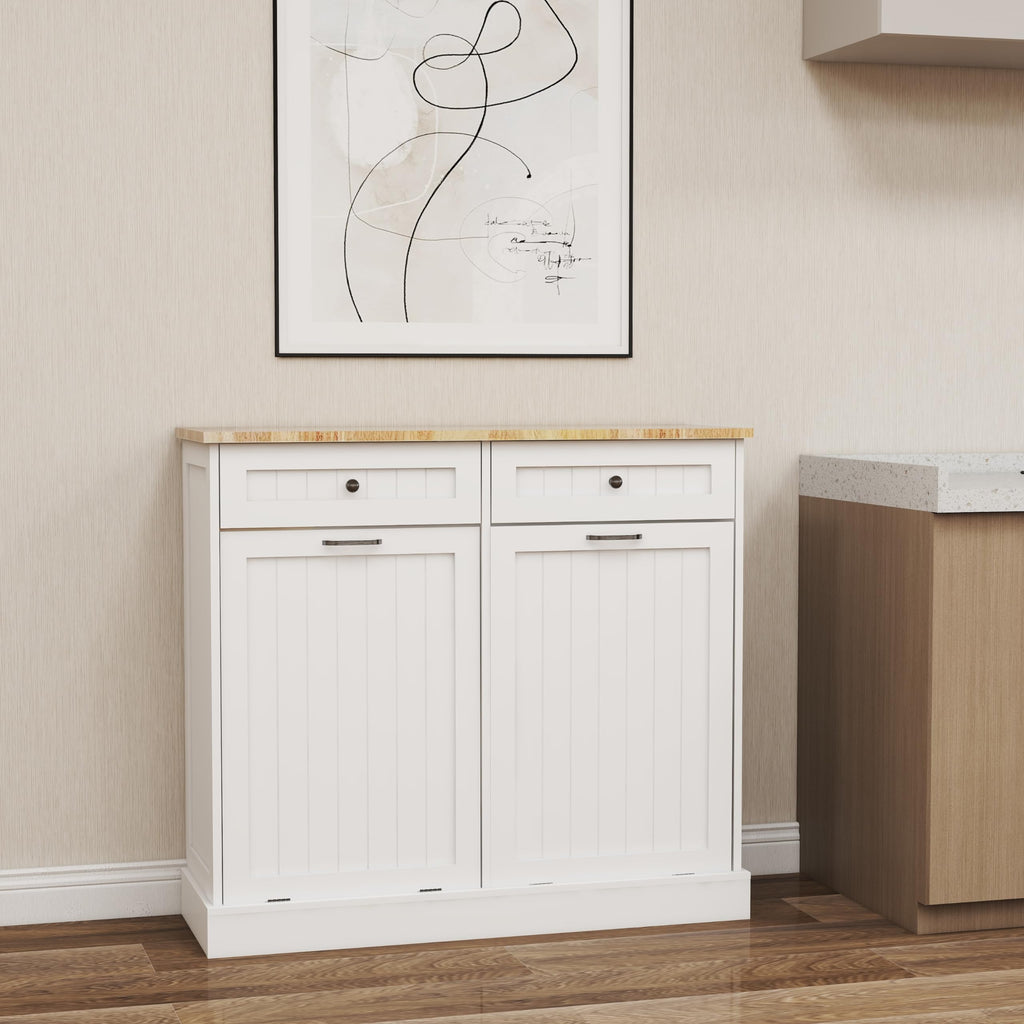 White 10-Gallon Trash Cabinet with 2 Drawers N666
