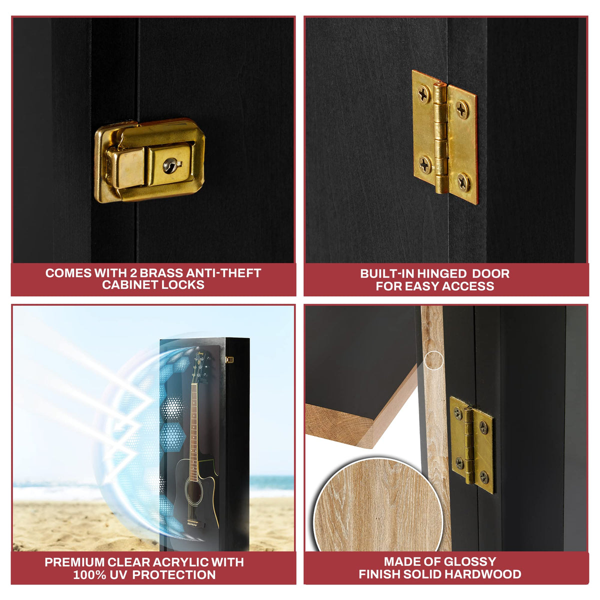 Acoustic Guitar Display Case Wall Mount Black K4290