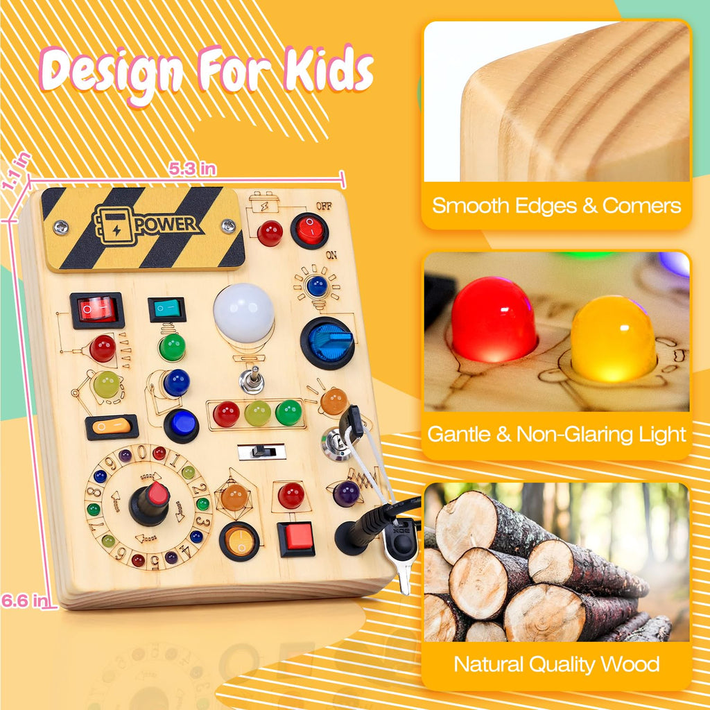Wooden Sensory Activity Board with LED Light Switches L8726