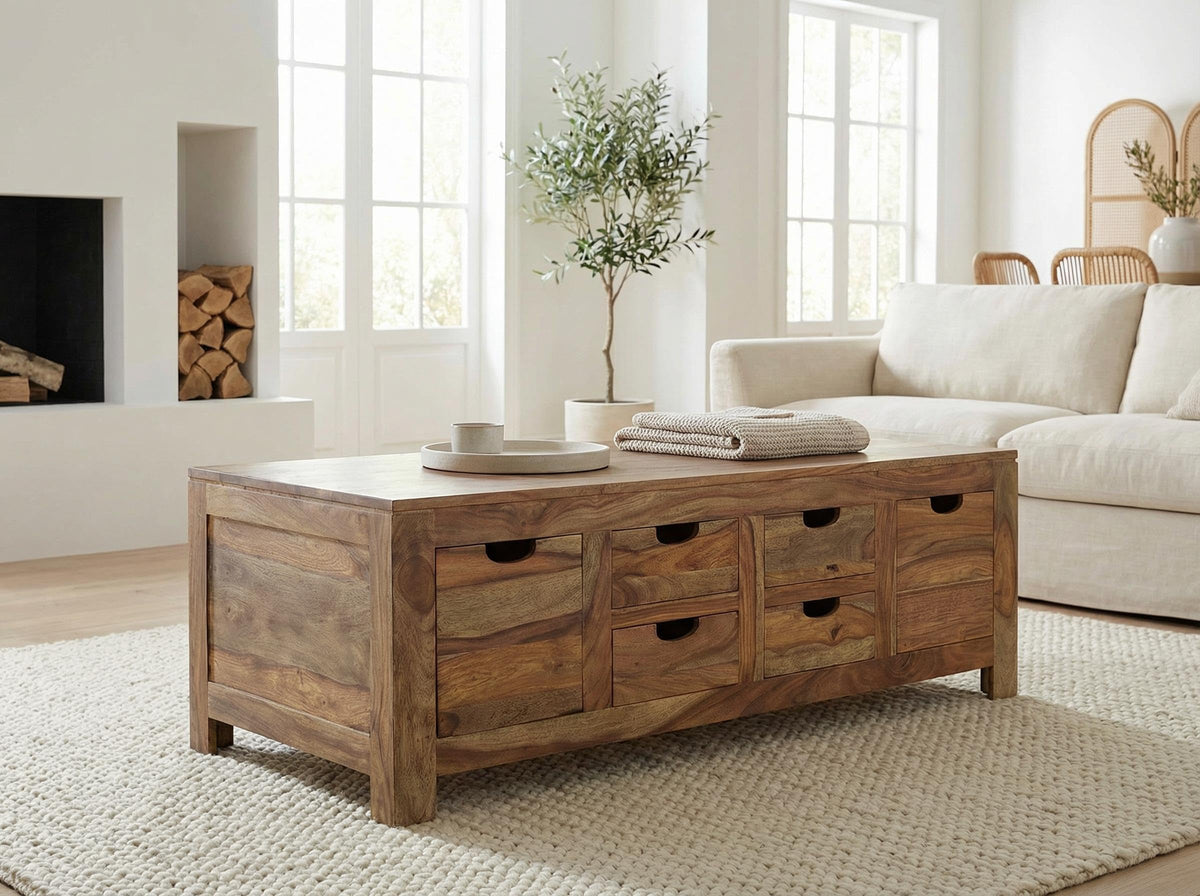 Brown 6 Drawer Solid Wood Coffee Table M99303