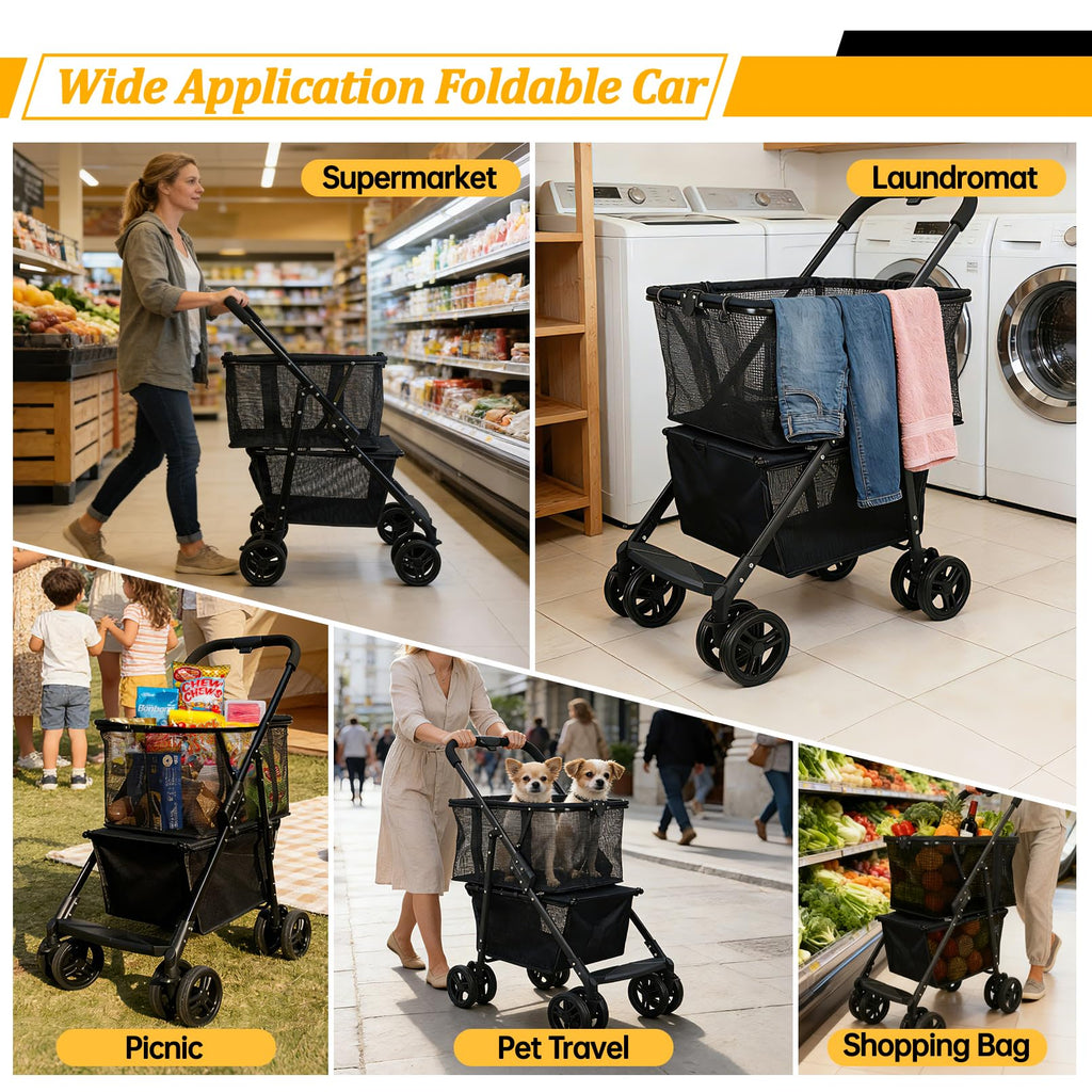 2-in-1 Folding Shopping Cart & Pet Stroller E10139