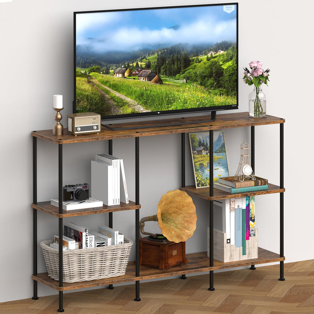 Brown 3 Tier Wood TV Stand with Storage Shelf E11160