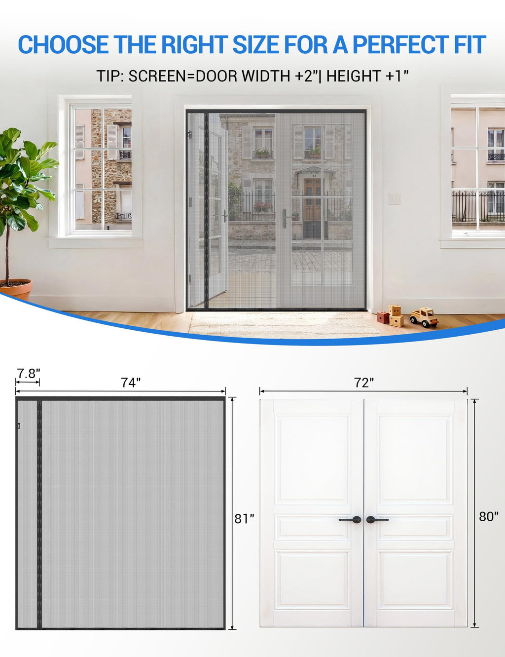 Magnetic Screen Door 72 x 80 Inch Fiberglass Mesh C34823