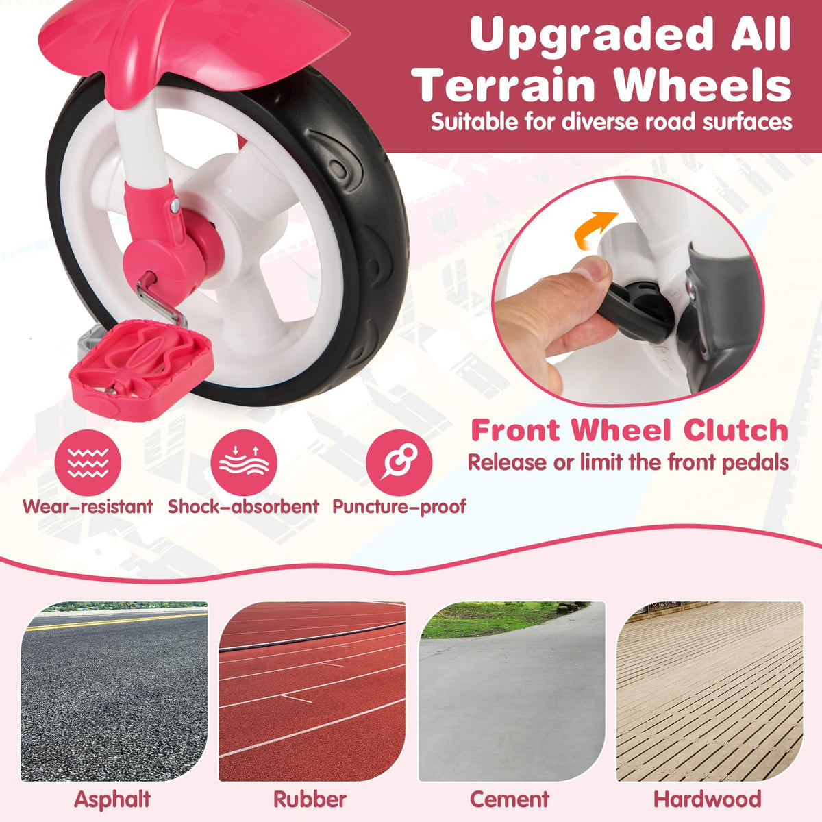 Pink 6 in 1 Toddler Tricycle with Parent Handle E42506