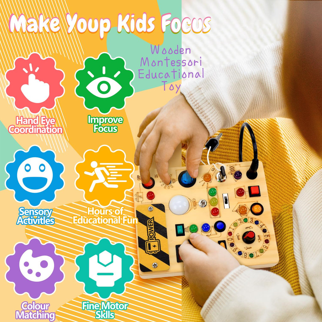 Wooden Sensory Activity Board with LED Light Switches L8726