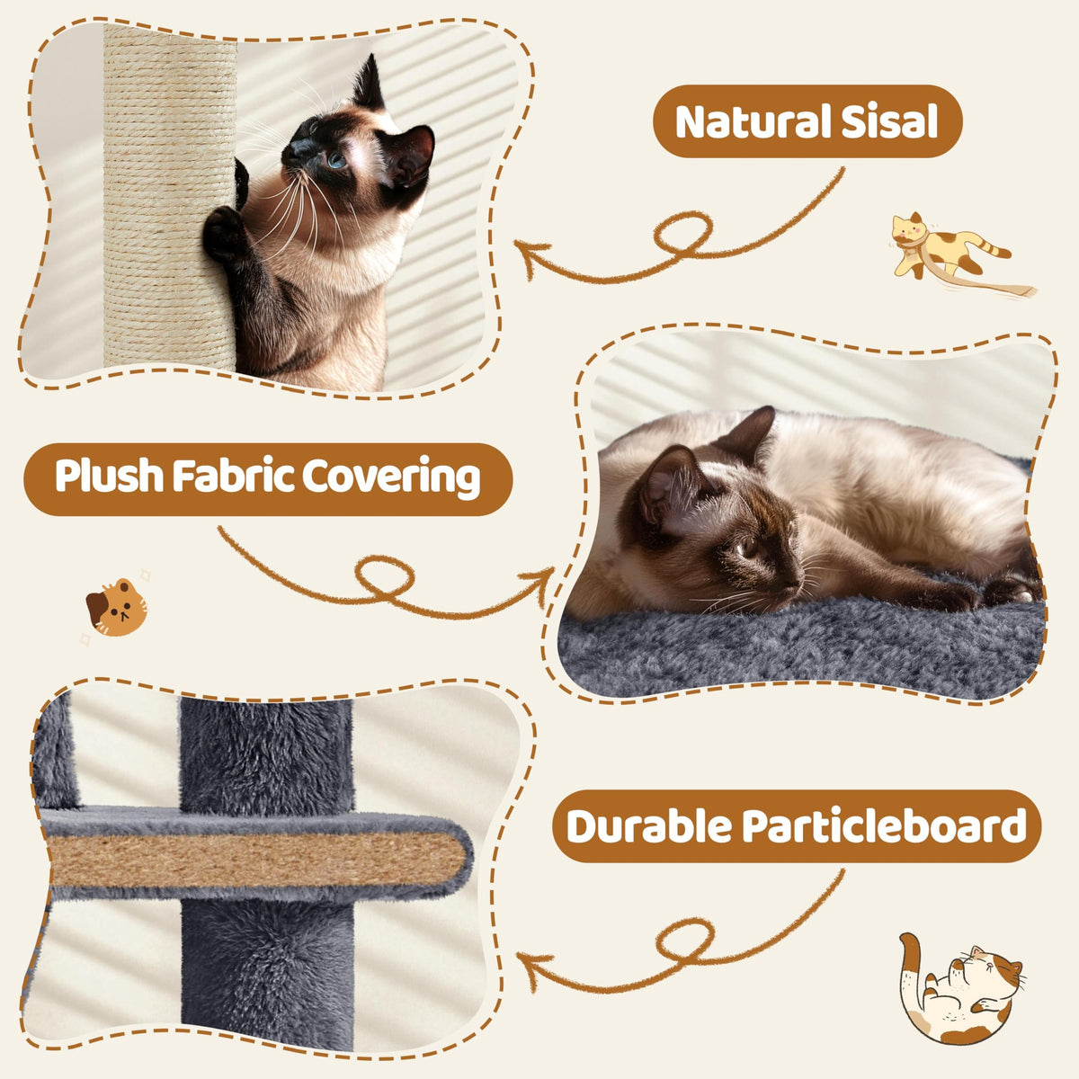70in Multi-Level Cat Tree with Sisal Scratching Posts W1637