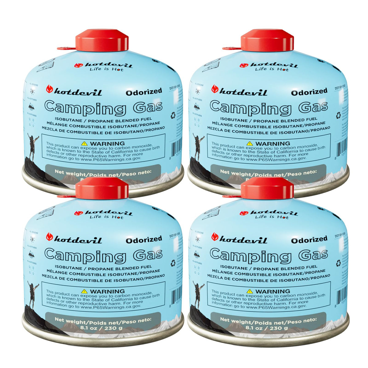 Isobutane Fuel Canister 230 Gram Camping Stove Fuel 8.1oz 4 packs I686902