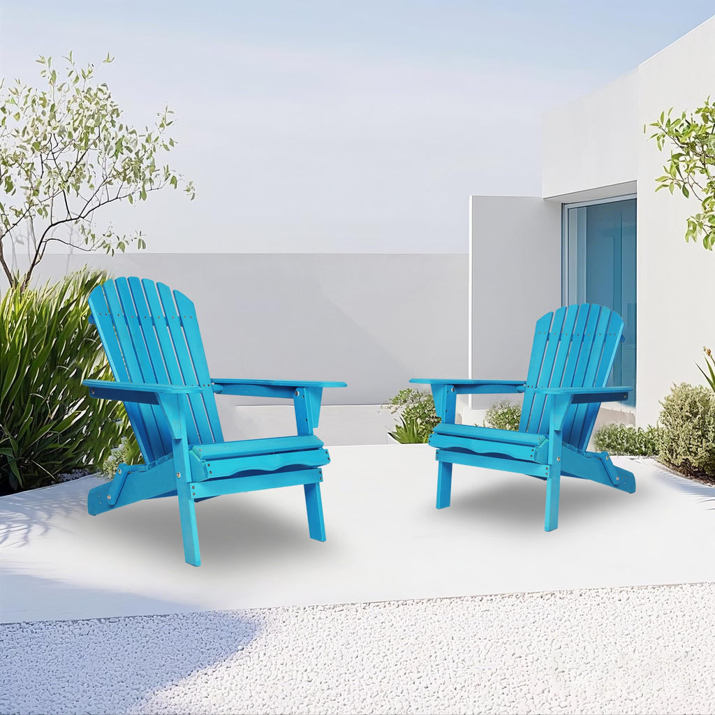 Wooden Folding Adirondack Chair Set of 2 Solid Cedar Z53698