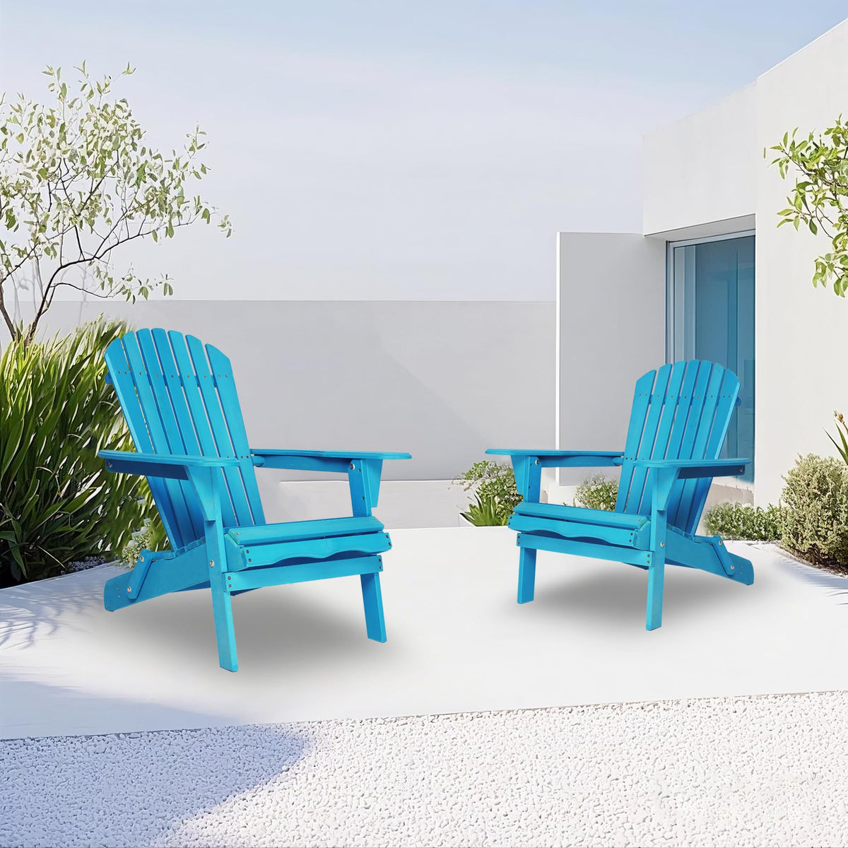 Wooden Folding Adirondack Chair Set of 2 Solid Cedar Z53698