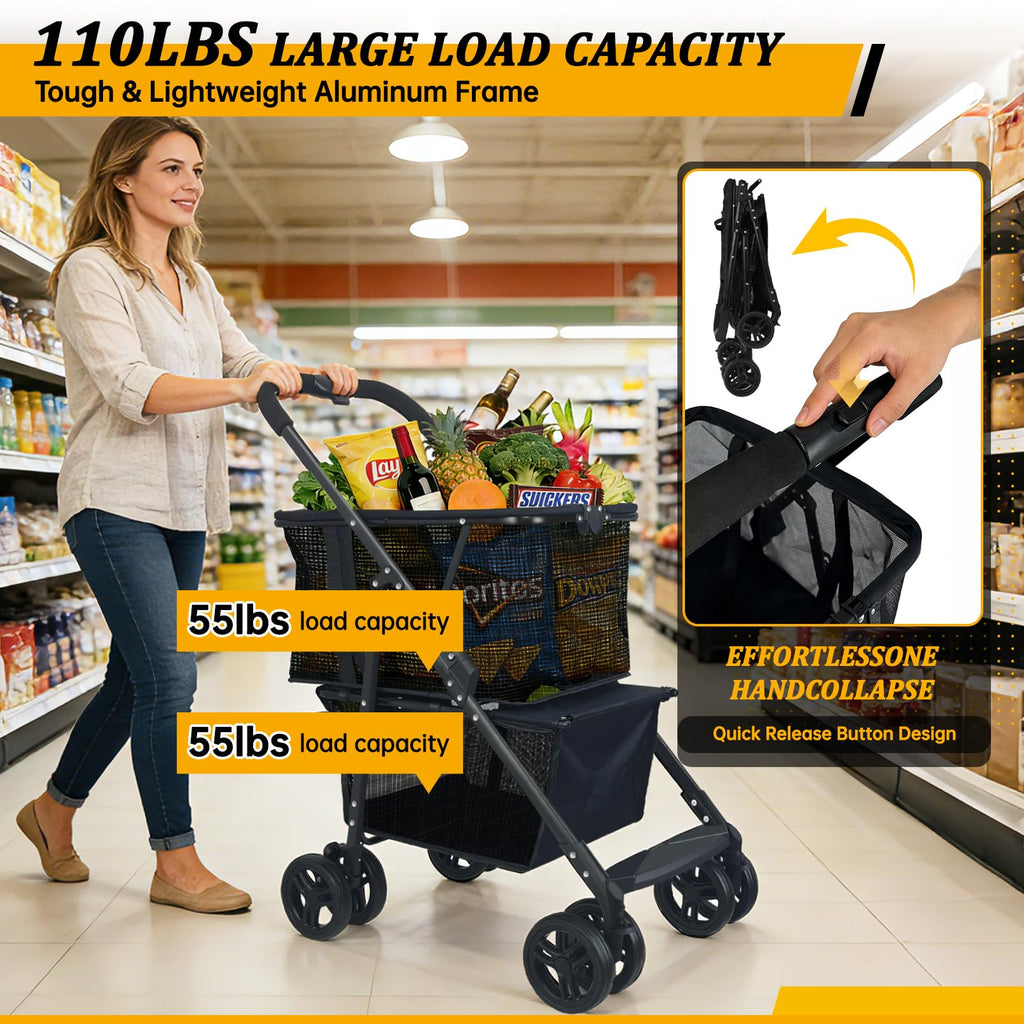 2-in-1 Folding Shopping Cart & Pet Stroller E10139