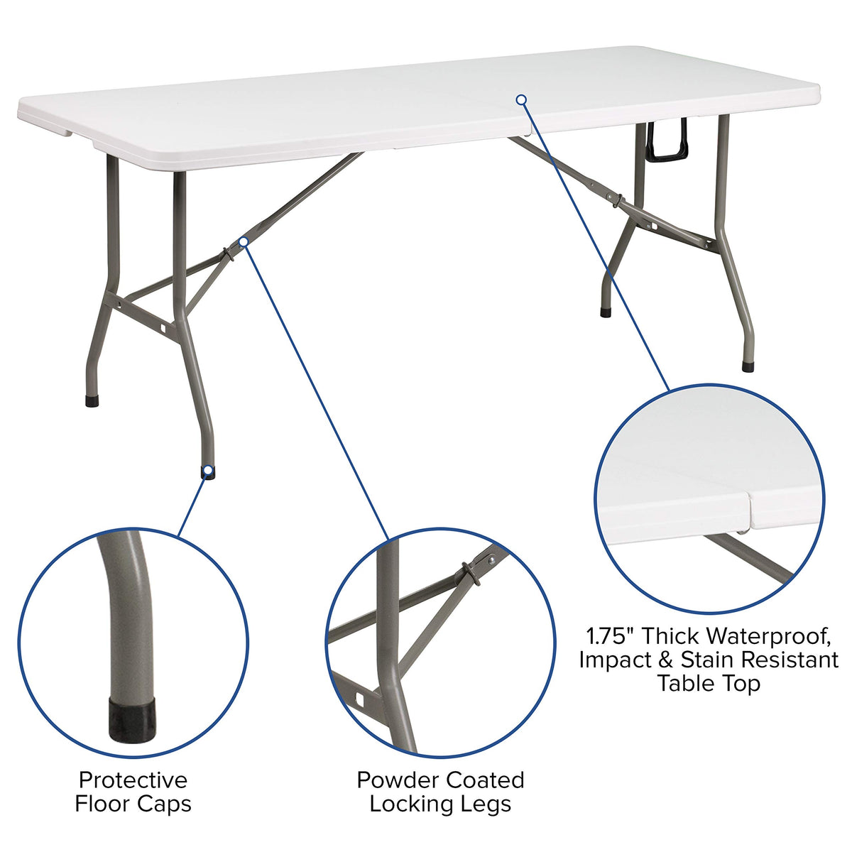White 6-Foot Bi-Fold Plastic Folding Table Y58583