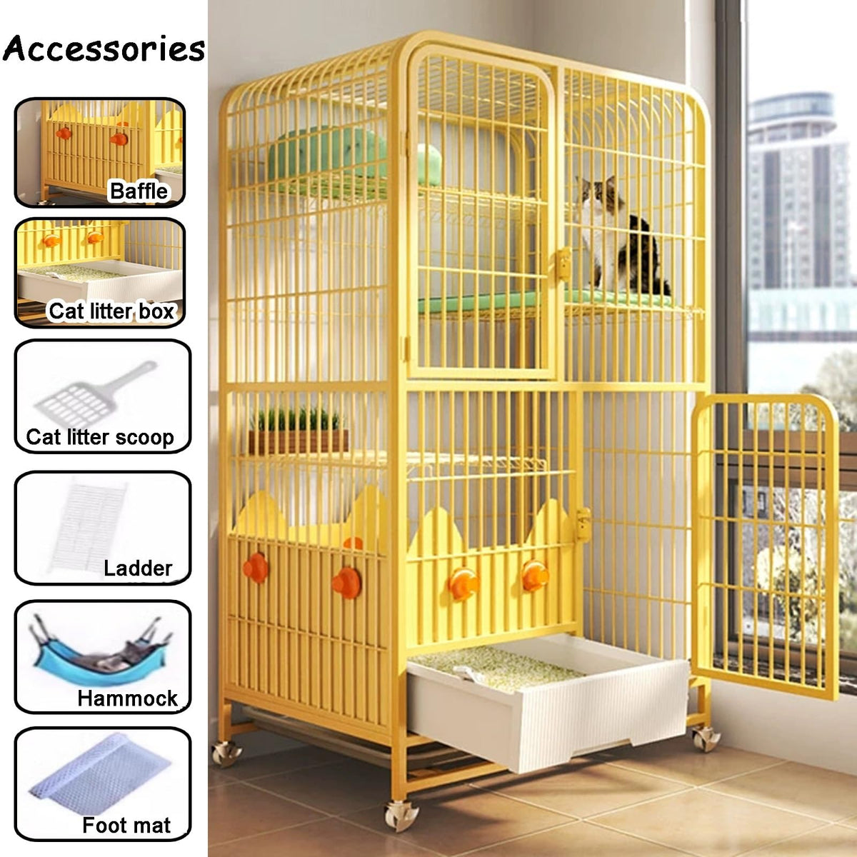 4-Tier Metal Wire Cat Cage with Litter Box and Hammock C896926