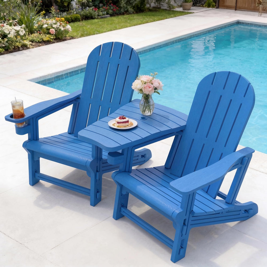 Light Blue HDPE Plastic Adirondack Chair Set of 2 with Tabletop L5097