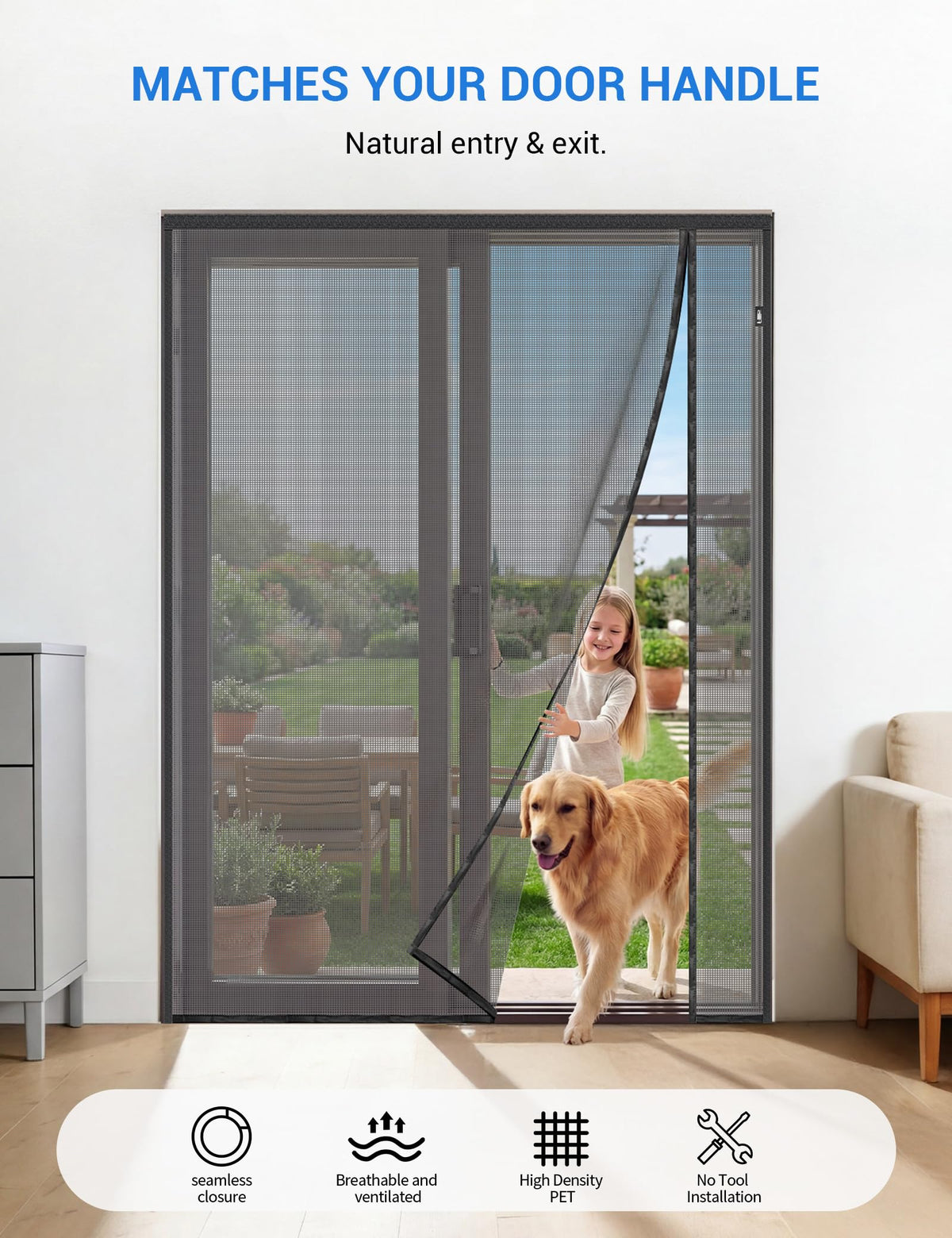 Magnetic Screen Door 72 x 80 Inch Fiberglass Mesh C34823