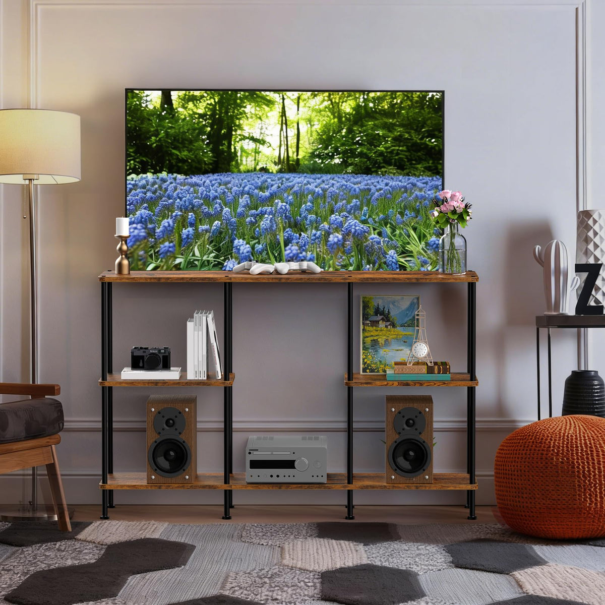 Brown 3 Tier Wood TV Stand with Storage Shelf E11160