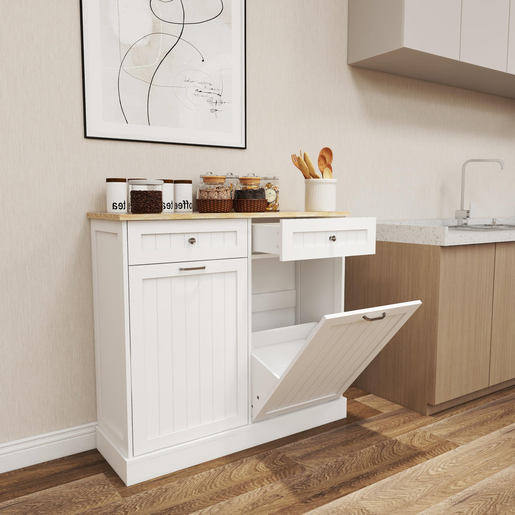 White 10-Gallon Trash Cabinet with 2 Drawers N666
