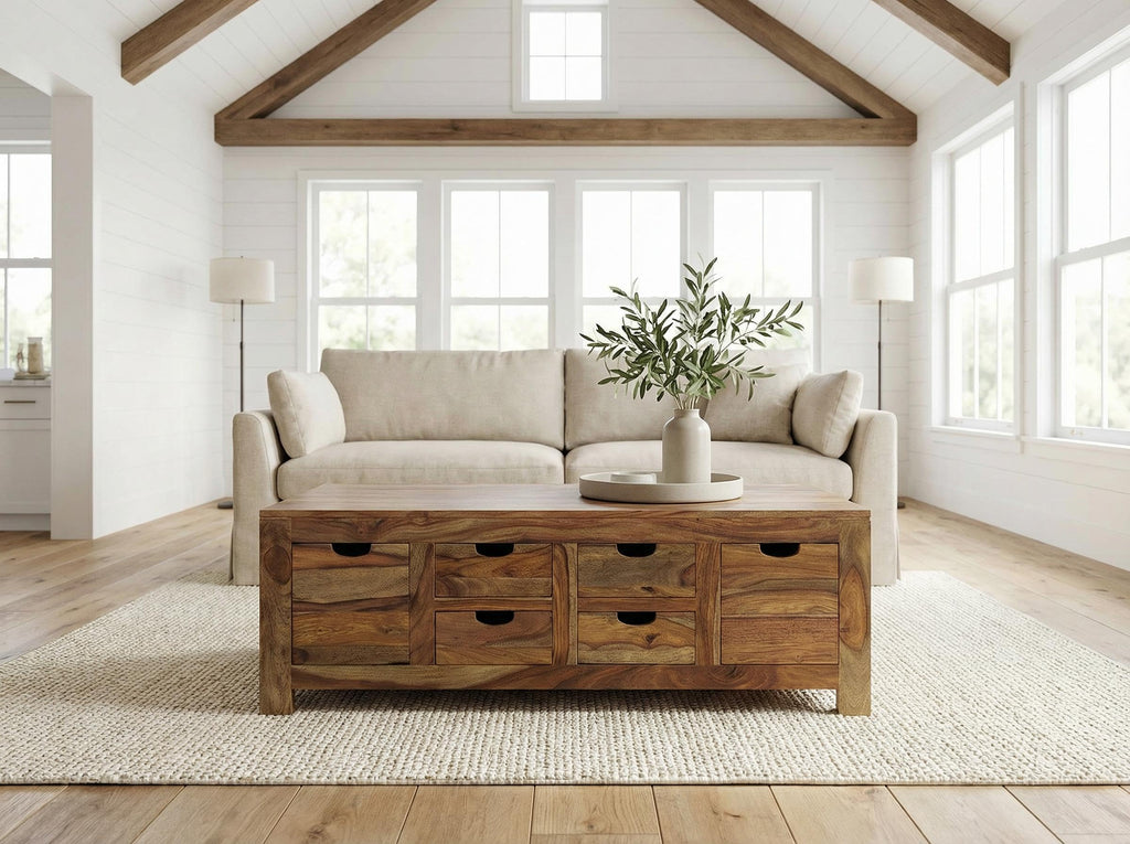 Brown 6 Drawer Solid Wood Coffee Table M99303