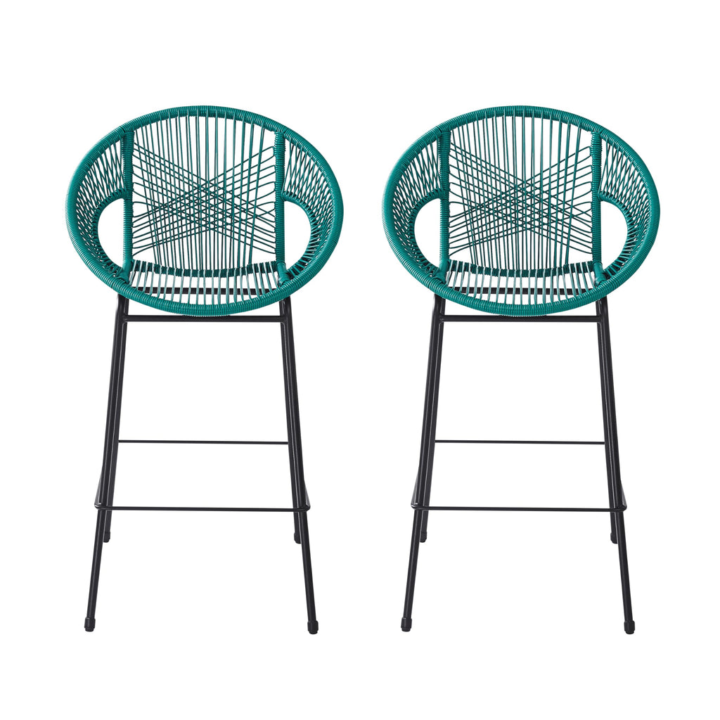 Teal Faux Wicker Outdoor Bar Stool Set of 2 P756
