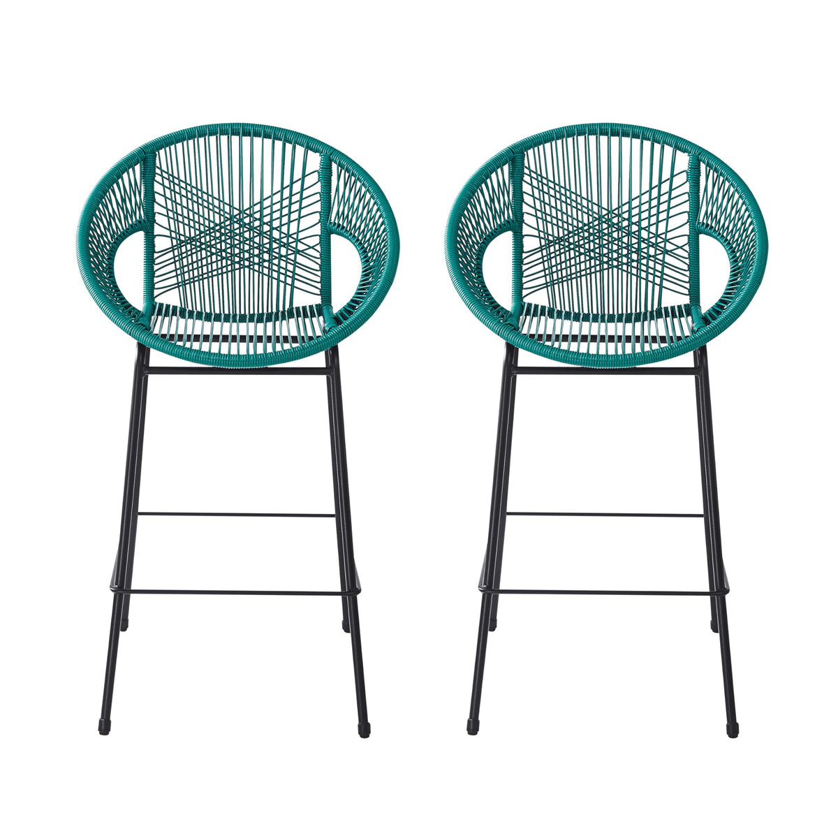 Teal Faux Wicker Outdoor Bar Stool Set of 2 P756