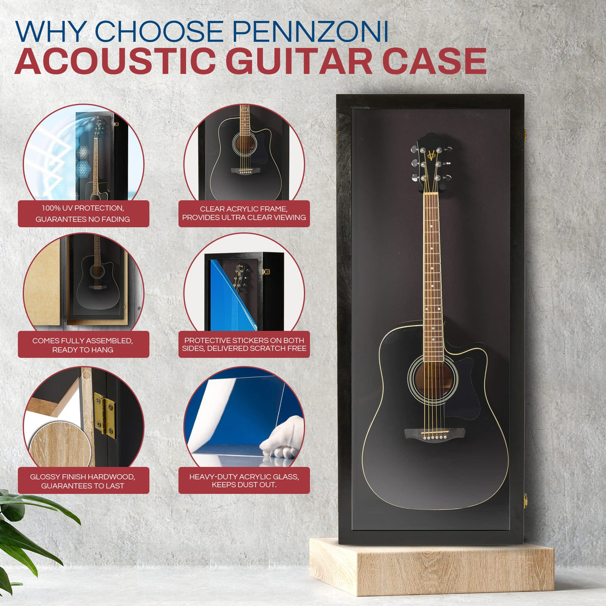 Acoustic Guitar Display Case Wall Mount Black K4290