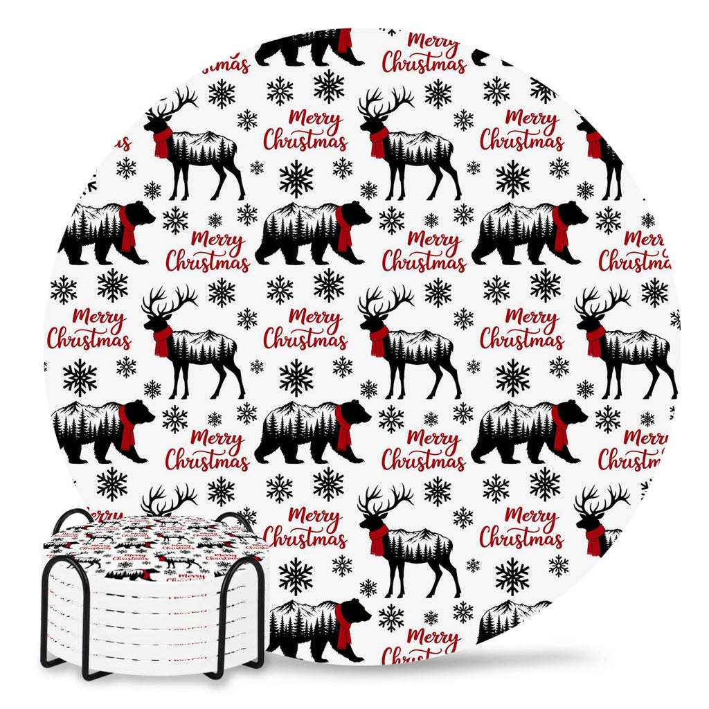 Black Absorbent Ceramic Coasters Set of 6 with Holder Y60437