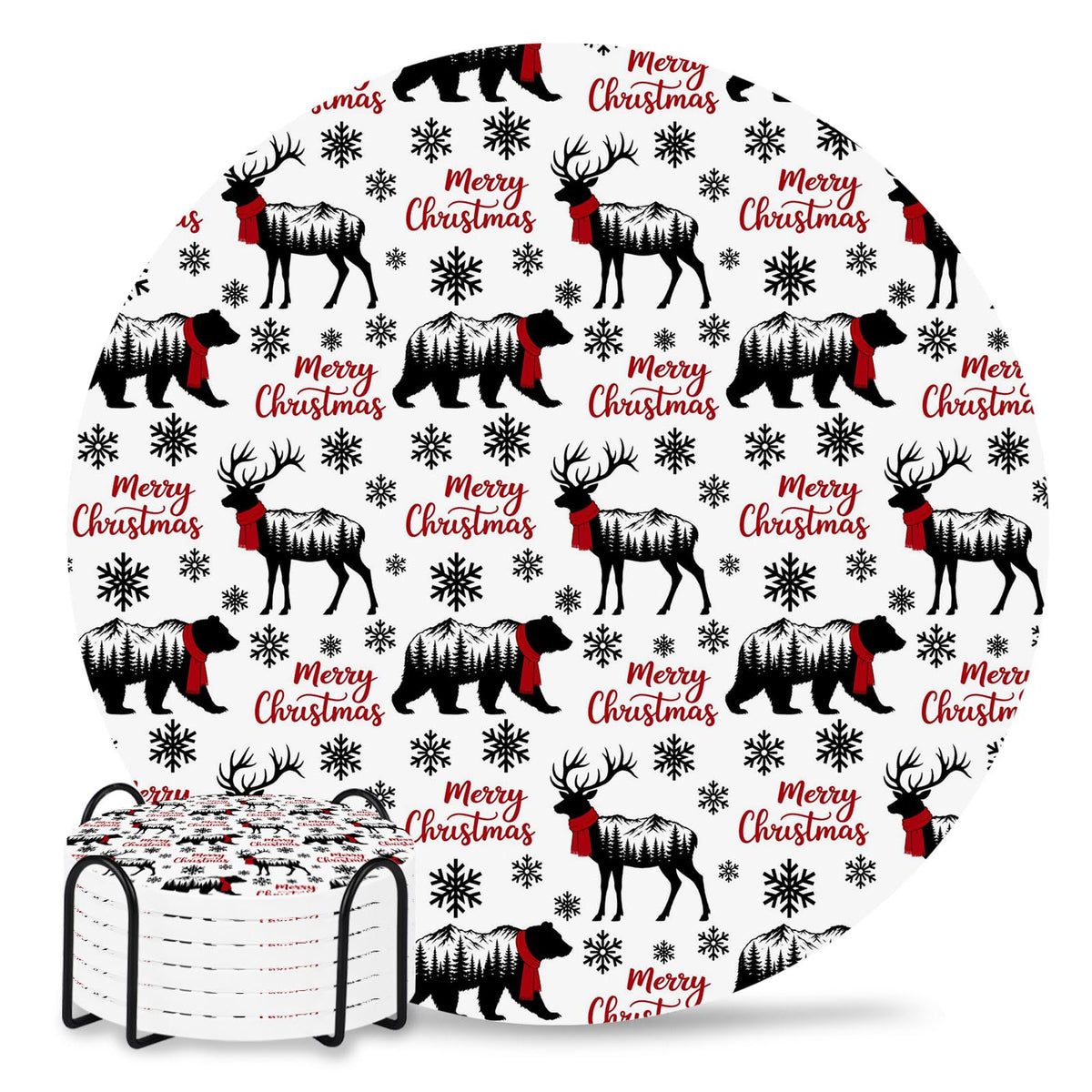 Black Absorbent Ceramic Coasters Set of 6 with Holder Y60437