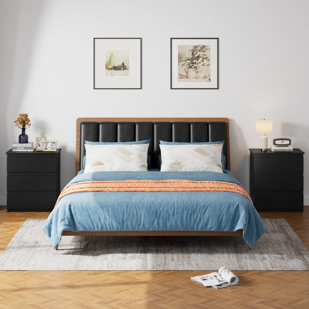Black 3 Drawer Nightstand U6685