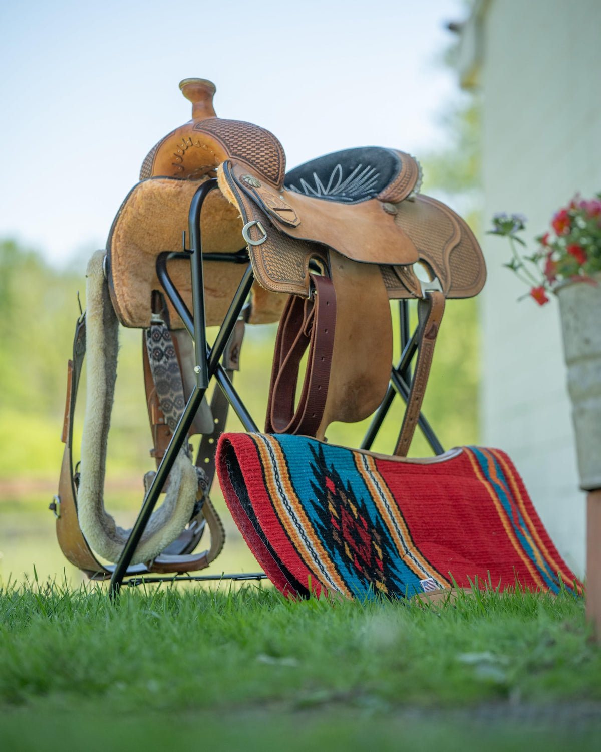 Portable Folding Saddle Rack Powder-Coated Steel M20907