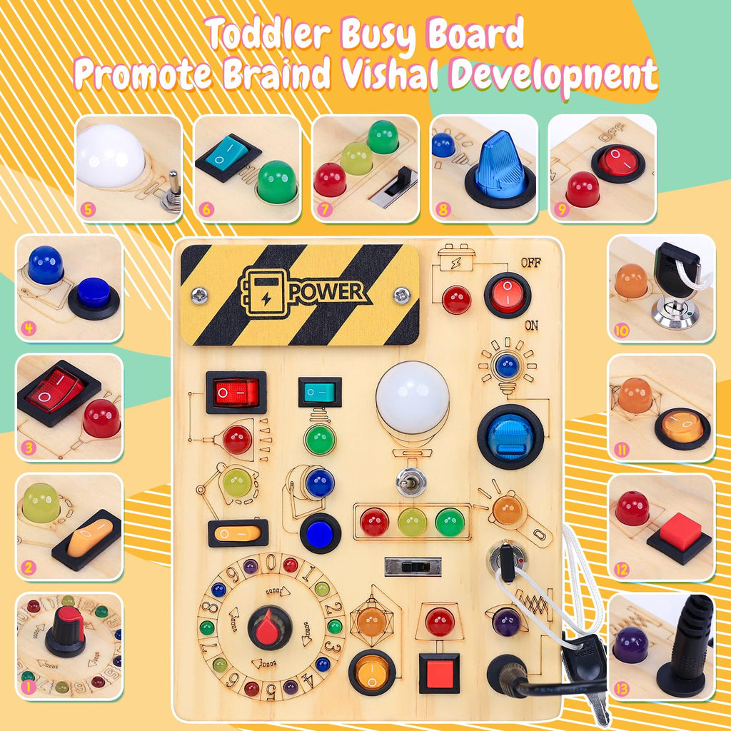 Wooden Sensory Activity Board with LED Light Switches L8726
