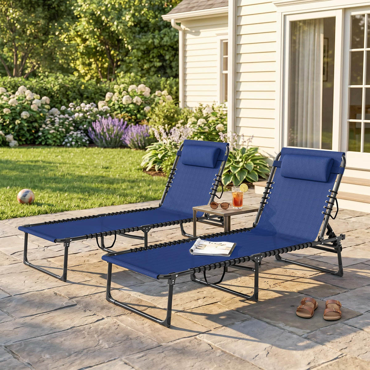 Folding Chaise Lounge Chair Set of 2 Blue E421653