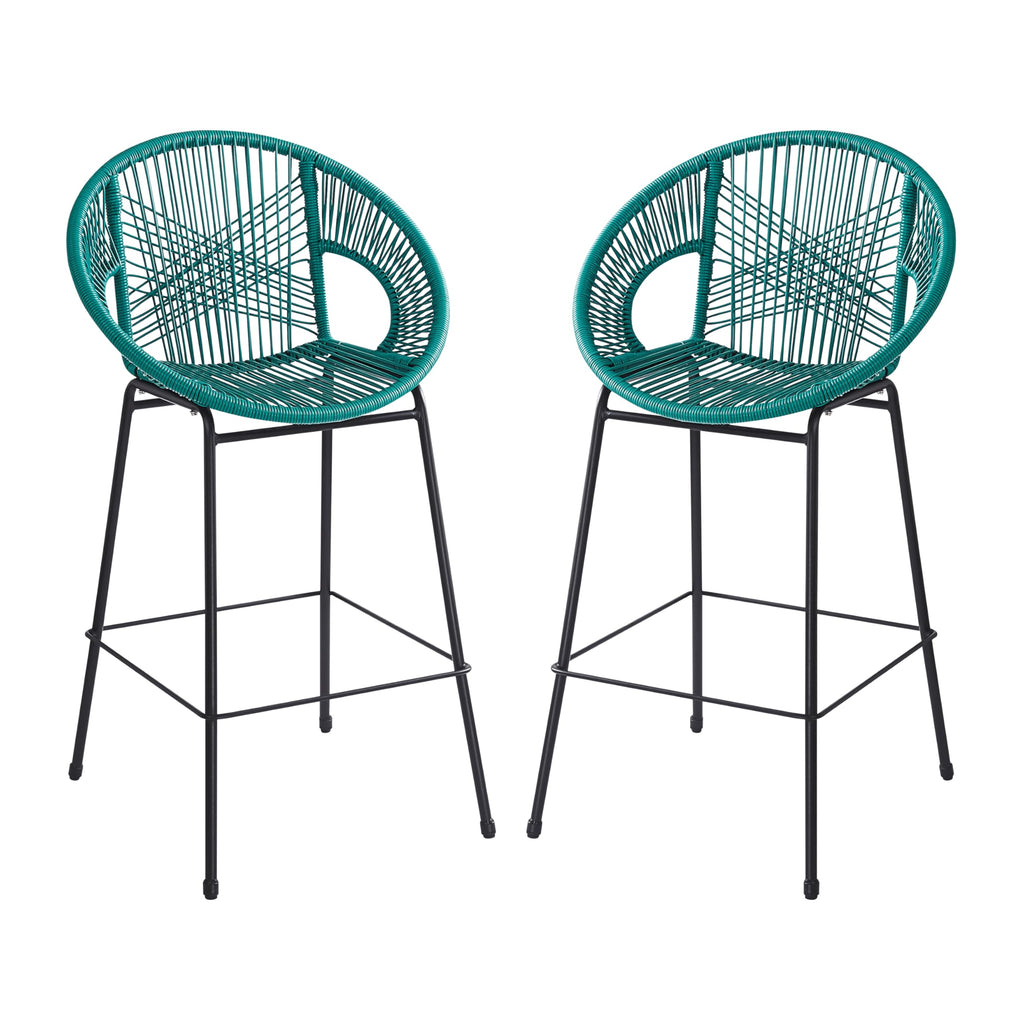 Teal Faux Wicker Outdoor Bar Stool Set of 2 P756