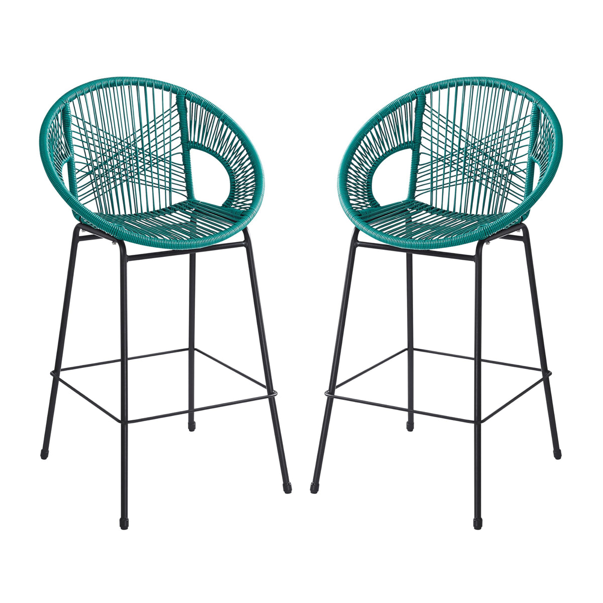 Teal Faux Wicker Outdoor Bar Stool Set of 2 P756