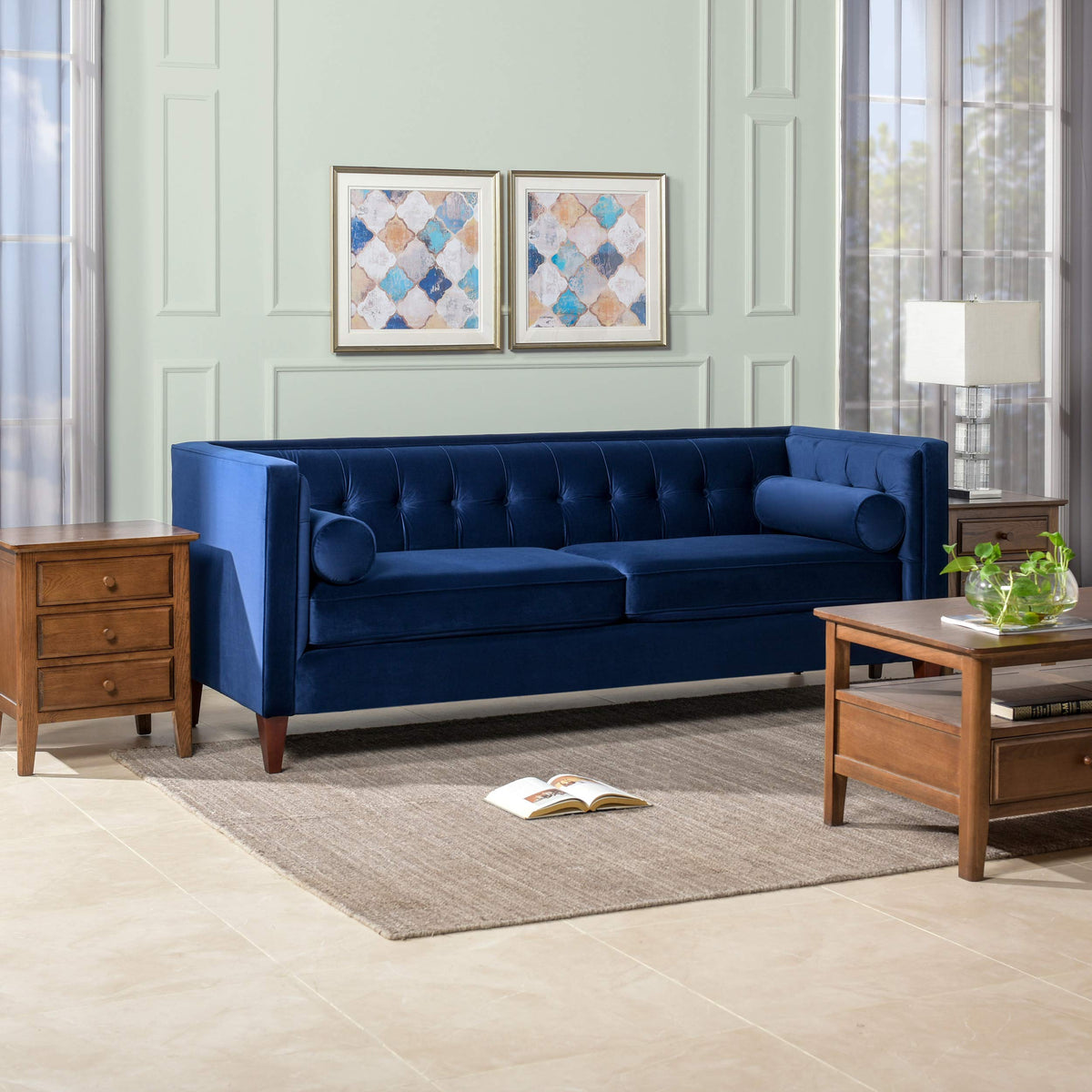 84" Navy Blue Velvet Tufted Sofa B997571