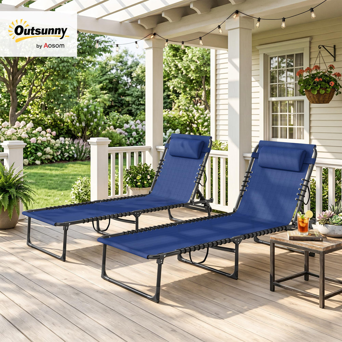 Folding Chaise Lounge Chair Set of 2 Blue E421653